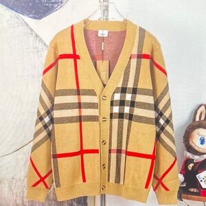 Burberry Tan and Red Check Cardigan